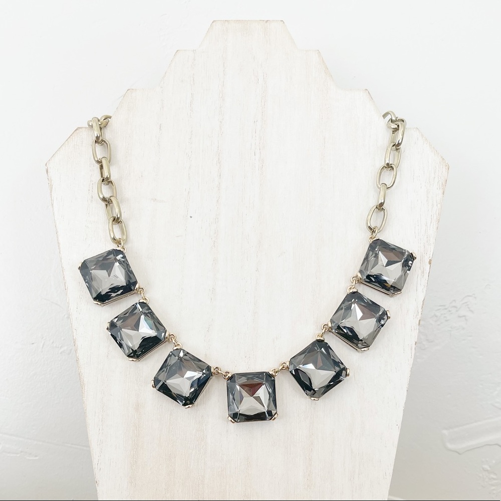 LOFT Large Blue Grey Square Gem Statement Necklace